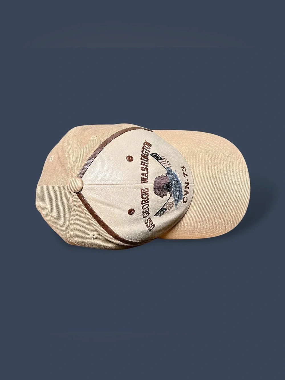 US Navy Military USS George Washington Warship Baseball Hat Beige Brown Green OS